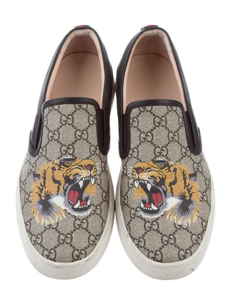 gucci men's gg supreme tiger slip on sneakers replica|tiger slide gucci supreme.